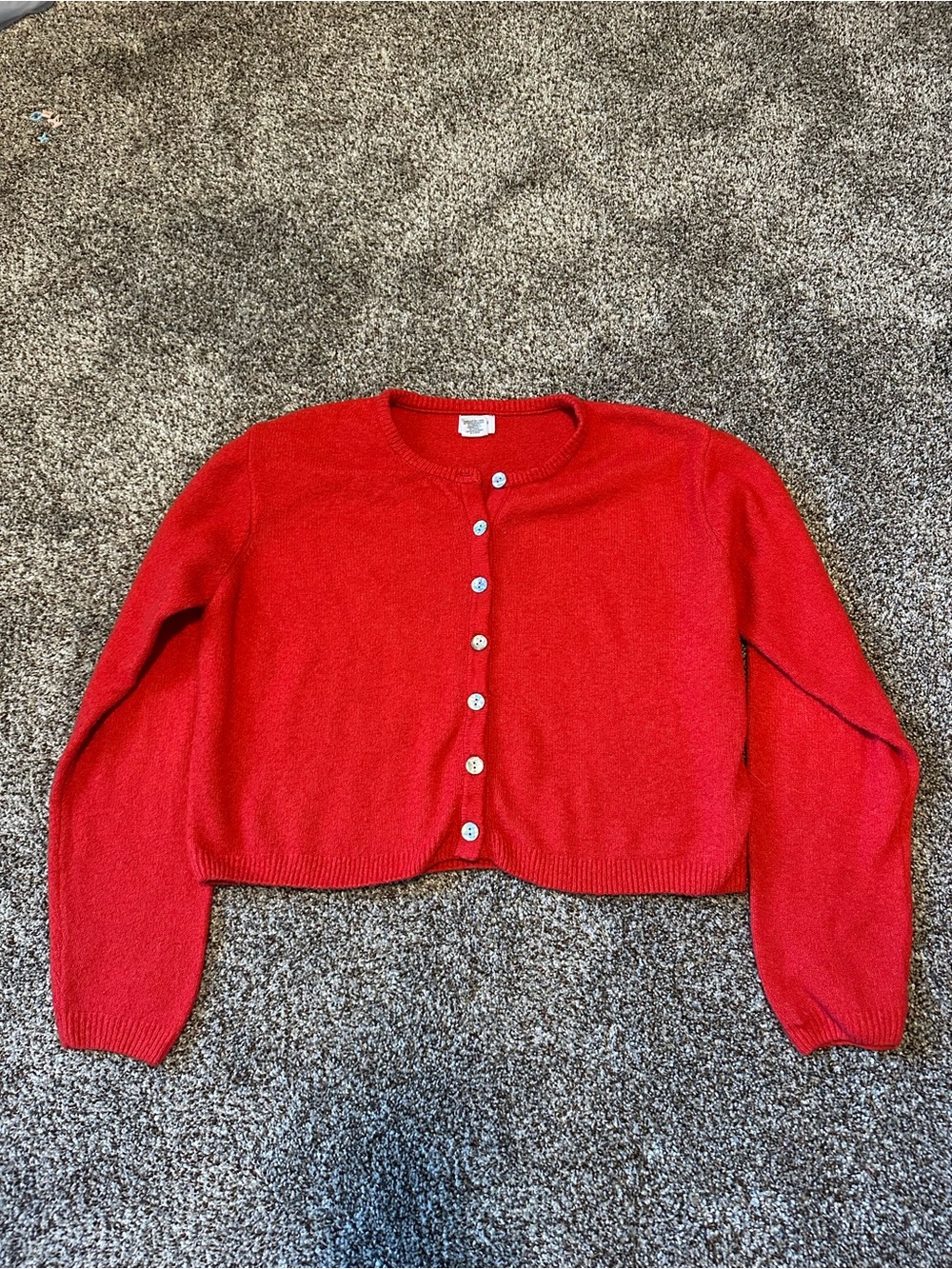 Classic Red Cropped Button-Up Sweater